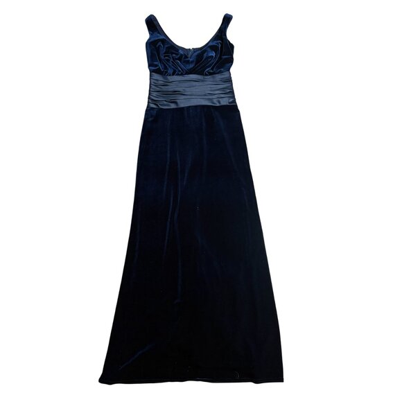 T Tadashi Shoji Velvet Gown maxi dress size 4 S small midnight navy blue holiday - Picture 7 of 12
